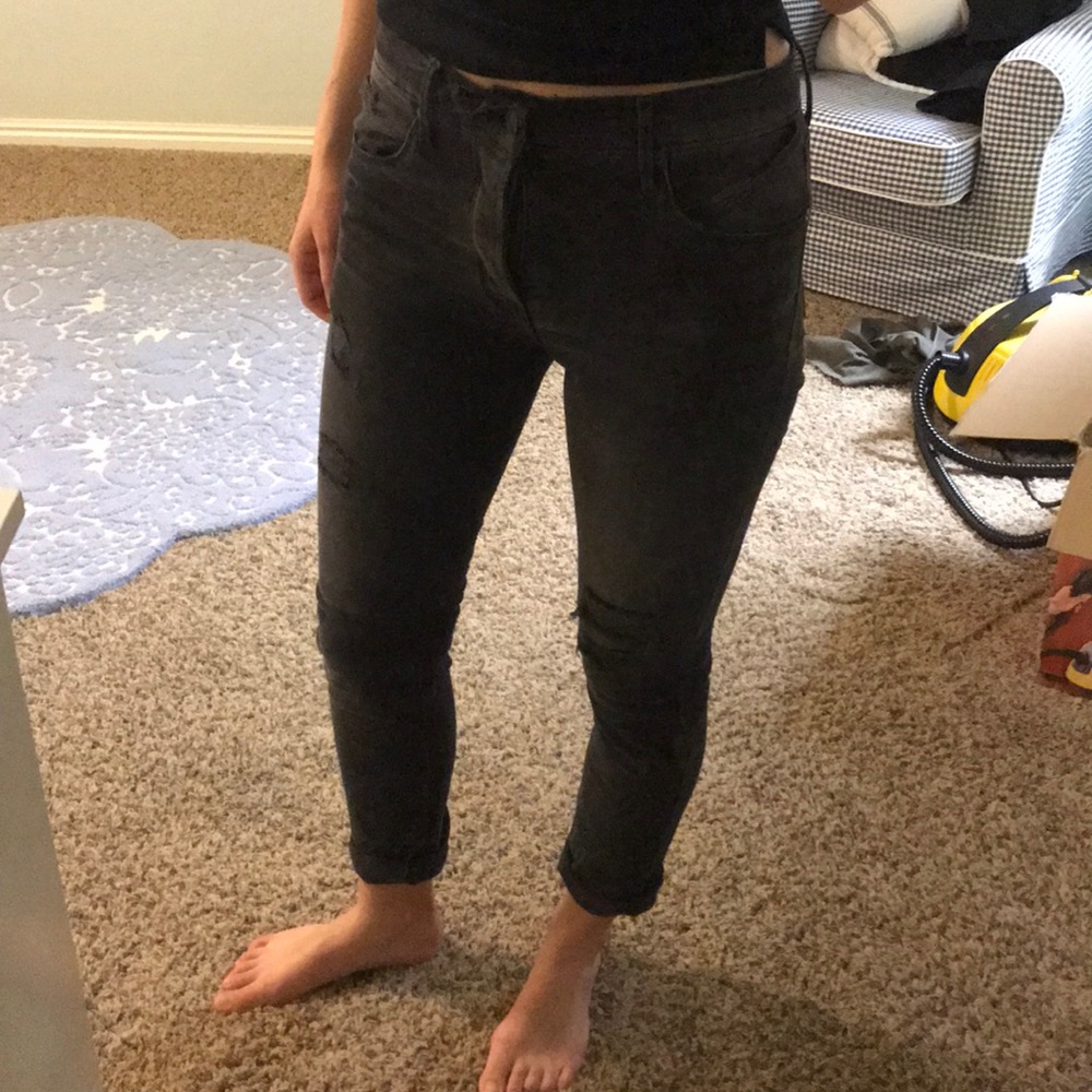 Black distressed denim